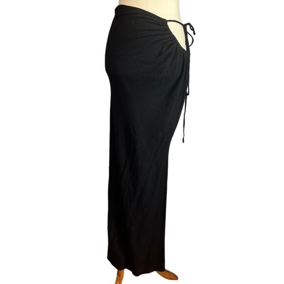 RUMER Black Ruched Maxi Skirt MEDIUM High Side Slits Hip Cutout Linen $229 NEW - Picture 5 of 10